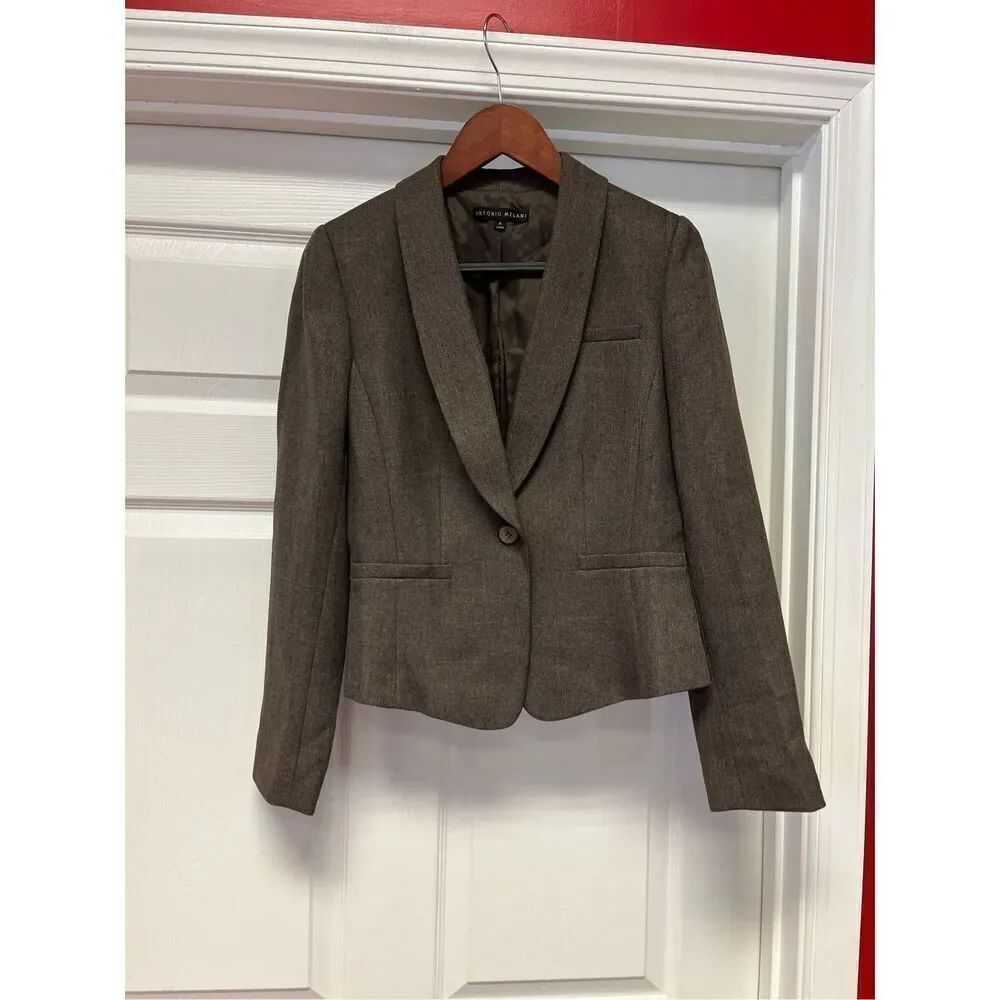 Antonio Melani Brown Tweed Single Breasted Jacket Blazer sz 4 EUC